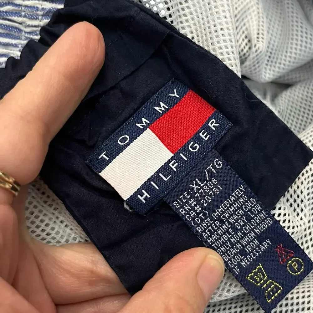 90s Vintage Tommy Hilfiger Mens Swim Trunks XL Plaid Navy Multi Preppy Old Money